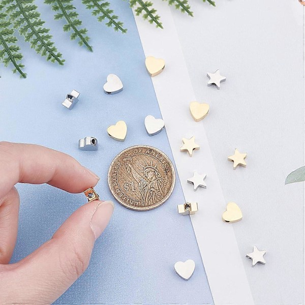 16 st Hjärtformade Pärlor i Rostfritt Stål, Stjärnpärlor, Små Hål, Metall Distanspärlor, Lösa Pärlor för Smyckestillverkning, DIY-Fynd, Hål: 2 mm