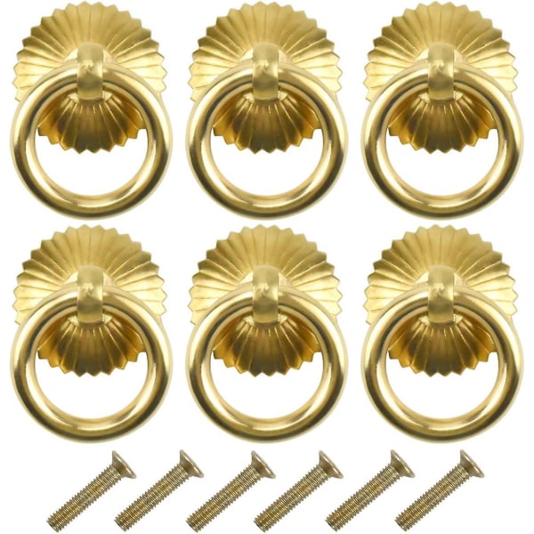 6 st Vintage skåphandtag, lådringhandtag, antika handtag, skåpknopp (mässing)