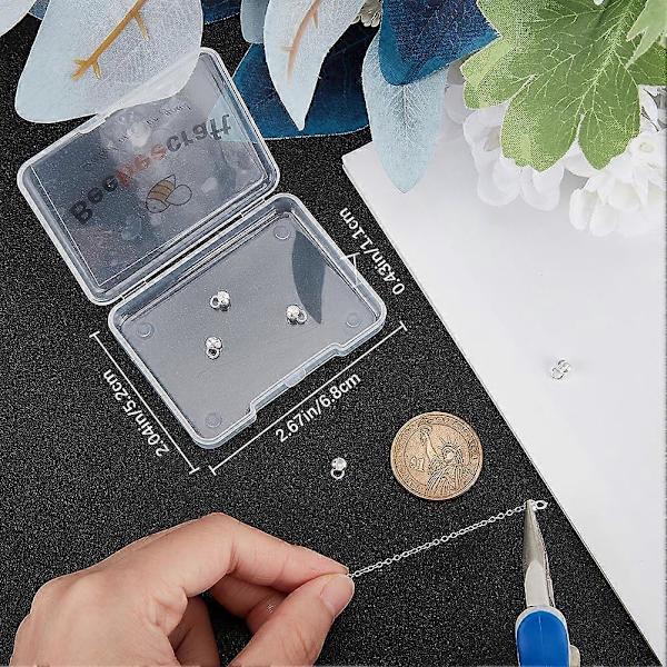 1 Eske 6 stk. Perletupp Knute Skjulere Sterling Sølv Jern Krympeperle Skjulere med Hull 1,5 mm