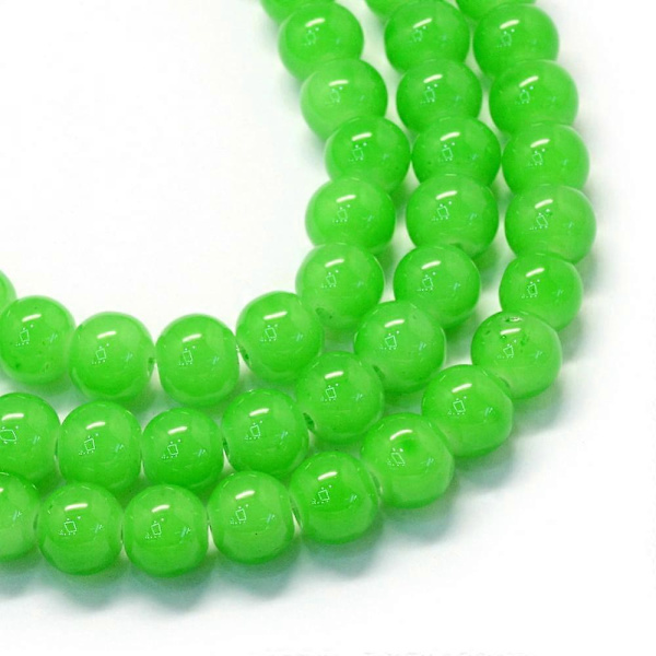 1 streng bagt malet imiteret jade glas runde perle strenge limegrøn 10~10,5 mm hul: 1,5 mm ca. 85 stk./streng 31,4 tommer