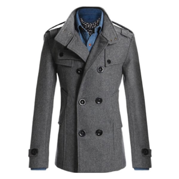 Herr Dubbelknäppt Vinterjacka Vintage Mode Trenchcoat Solid Färg 3XL Gray
