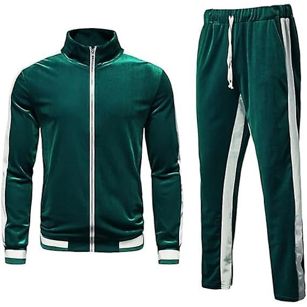 Mjukisdress i sammet för män, avslappnad jacka och byxor Green M