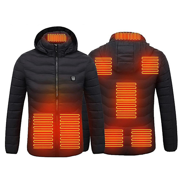 Smart Uppvärmd Jacka Usb Laddning Elektrotermisk Huvjacka För Kvinnor Män 4XL Zone 8 Heat Black