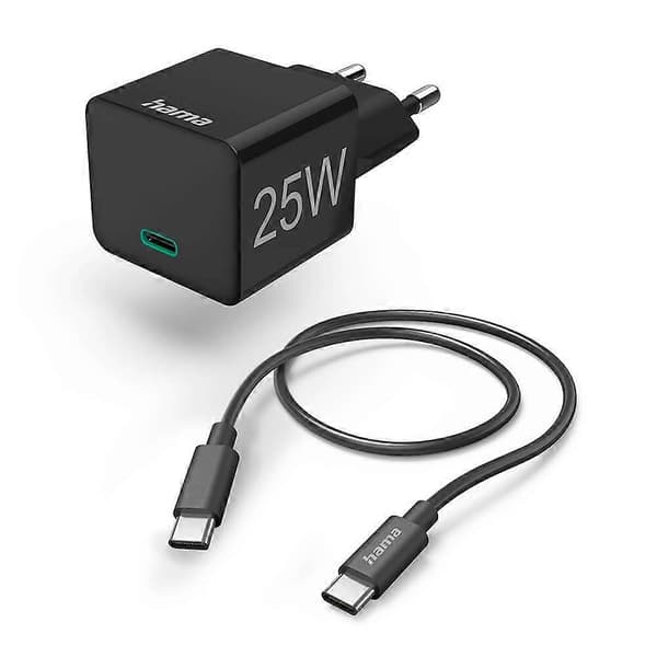 HAMA Quick Charger 1x USB-C med kabel 25W PD 1,0m Sort