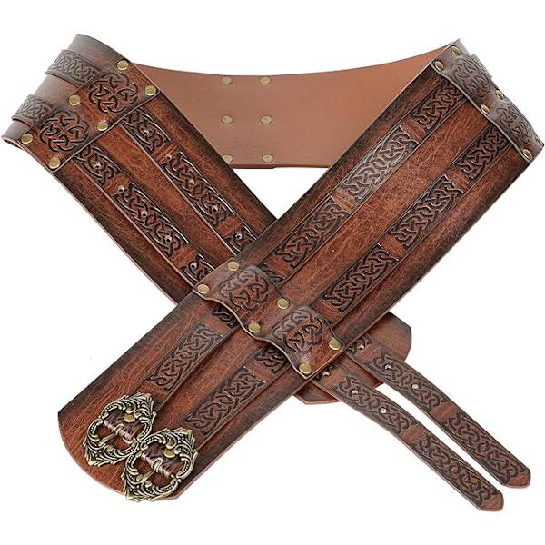 Viking bred bälte, medeltida PU läder kant bälte riddare korsett bälte, LARP Halloween kostym brown