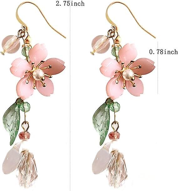 Rosa Blomst Dangle Øreringe til Kvinder Søde Perle Blad Sakura Blad Øreringe Fe Stilfulde Sommer Forfriskende Strand Idylliske Ferie Øreringe