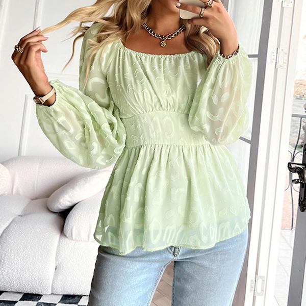 Ensfarget Langermet Topp 4 Størrelser Velg S/m/l/xl Passer For Kvinner Hverdagslig Bruk XL Light Green