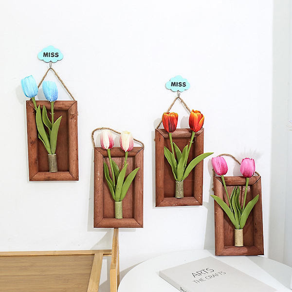 Kunstig Tulipan Væghængt Blomsterpotte Landskab Kunstig Plante Indretning Falsk Blomst Sunset red