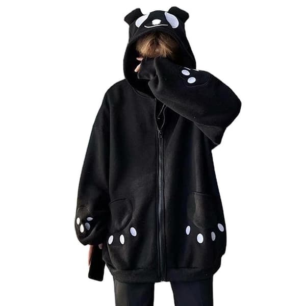 Panda Hættejakke Afslappet Par Outfit Til Mænd Kvinder Holdbar Til Vinter Efterår 2XL Black
