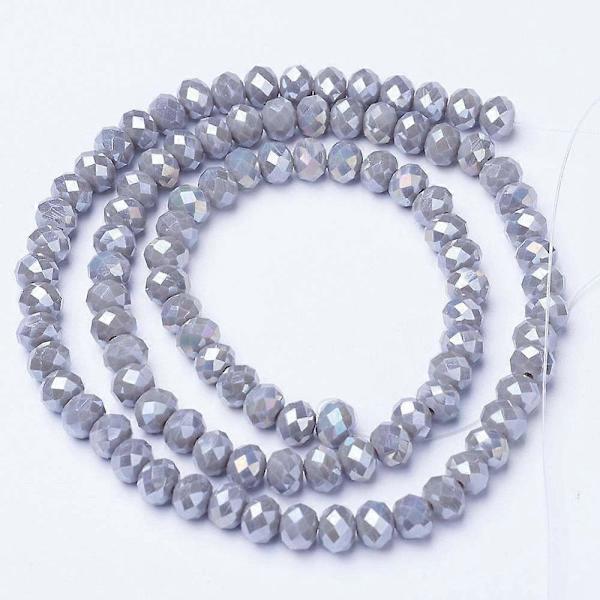 Elektropläterade Glaspärlor Strängar Opaka Solid Färg AB Färg Pläterade Facetterade Rondelle Mörkgrå 8x6mm Hål: 1mm ca 68st/sträng 15,5 tum (38,75cm)