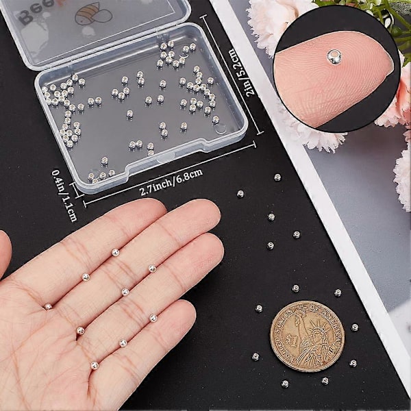 1 Ask 100 st 2,5 mm Distanspärlor Sterling Silver Glatt Runda Stora Hål Lösa Kulor Pärlor