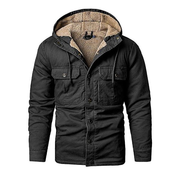 Herr Cargo Hooded Jacka, Vinter Varma Foder Termisk Jacka Rock Black S