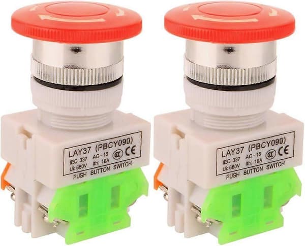 2 stk AC 660V 10A 22mm Nødstopp trykknapp NO/NC Rød sopphette
