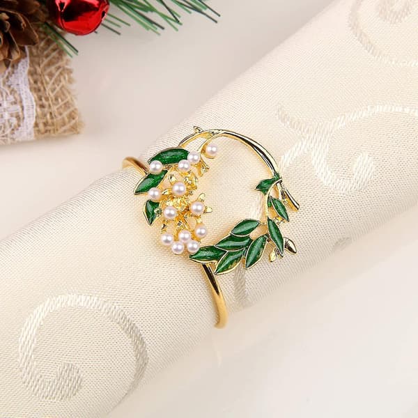 Servettring Guld Pärlblomma Servettringar Set Om 6 Metallservett