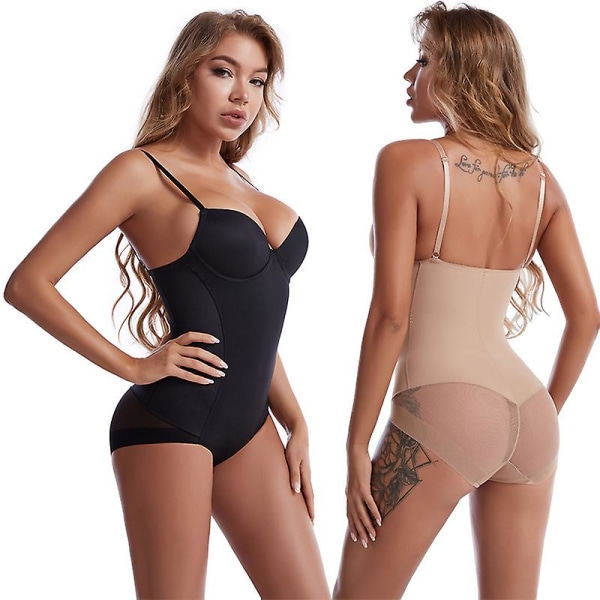 Bodysuit Shapewear för kvinnor, rygglös body shaper med inbyggd bh Black S