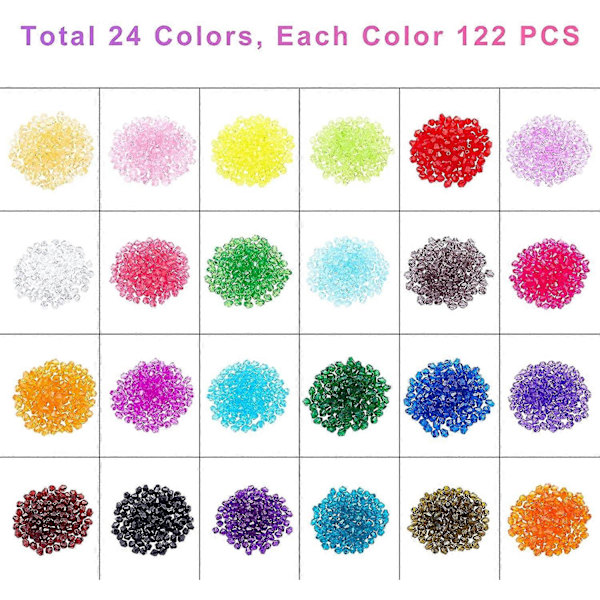 2880 stk. 24 farger Bicone Perler Fasetterte Akrylperler 6mm Regnbue Løse Perler Avstandsstykker Sortiment Parti for DIY Håndverk Armbånd Halskjede Øredobber Smykker Ma