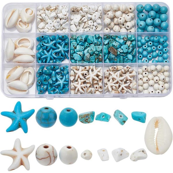 1 Ask 170 st Sköldpadds Pärlor Boho Stil Sötvattenspärlor Bulk Blå Vit Syntetisk Turkos Havssköldpaddor Pärlor Charms Hawaii Skal Pärla Rund Lös Distans B