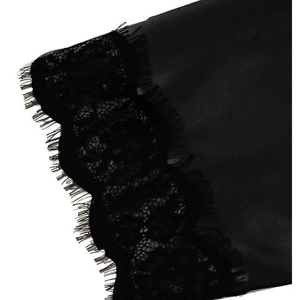 Naisten 4-osainen satiinipyjamasetti kylpytakilla Black L