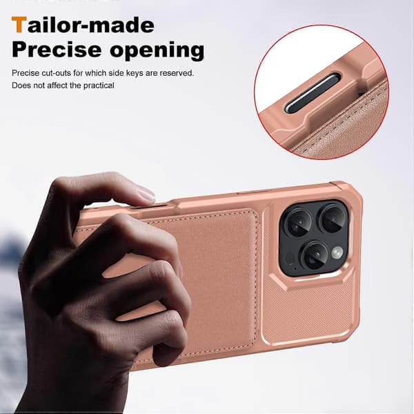 Telefonfodral för iPhone 16 Pro med kortplats och stativfunktion i PU+TPU - Roséguld Rose Gold