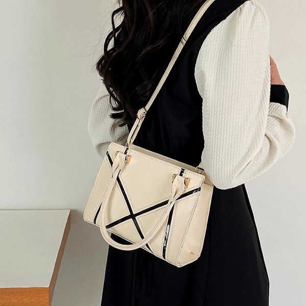 Skulderveske for kvinner Retro Klassisk Veske Pu Lær Clutchveske Med Glidelås creamy white