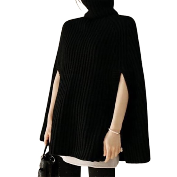 Kvinnors Modekappa Toppar Med Hög Krage Basic Daglig Stickning Tröja Cape Stil S Black