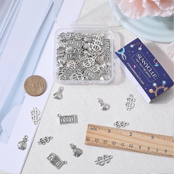 1 Ask 80 st Silver Dollar Berlock Pengapåse Berlocker Antik Legering Metall Tibetansk Sedel Dollar Tecken Berlock Bulk för Smyckestillverkning Berlocker Kvinnor DIY
