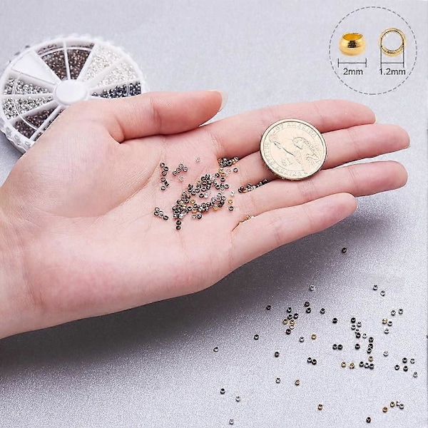 3000 st 6 Färger 2mm Mässingrör Krympsmycken Snörändar Diameter 2mm för Smyckestillverkning 6 Färger