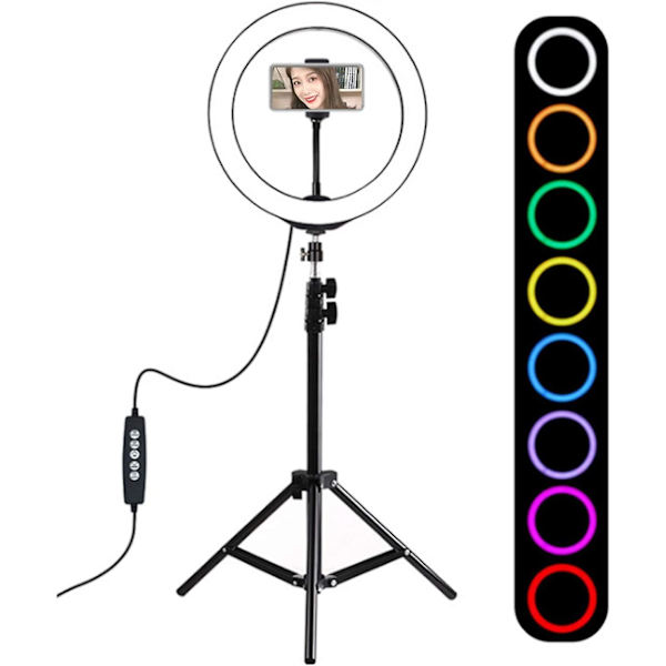 LED Ring Light, Bærbar LED-ringlampe i metall for fotografering med stativ, dimbar LED-belysning for innendørs fylllys, portrett, mote