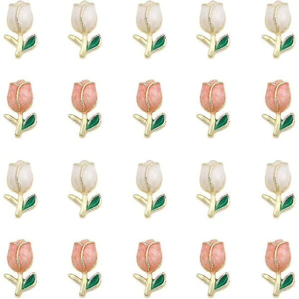 20 st 3d Tuilip nagelcharms blomma nagel strass nagelkonst pärlor nagel nitar lyxig tulpan nagel smycken söta gyllene legering blomma charms för nagel dekor