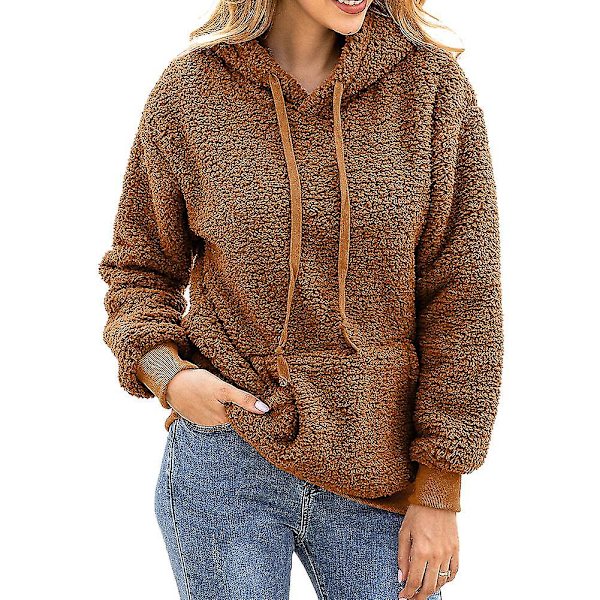 Dame Plys Sweater Frakke Snøre Hætte Sweater Lange Ærmer Casual Toppe Ny L A