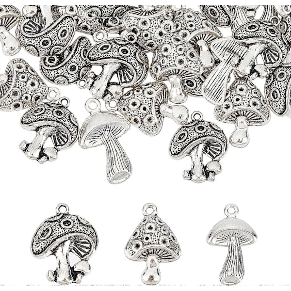 60 stk. 3 Stilarter Svampe Charms Antik Sølv Svampe Charms Vedhæng til DIY Armbånd Halskæde Smykkefremstilling