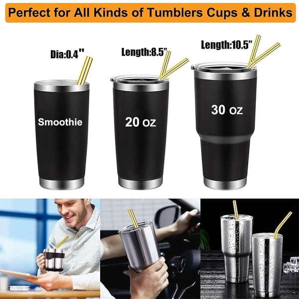 Smoothie-sugerør i rustfritt stål, brede gjenbrukbare drikkesugerør i metall for milkshake, smoothie, drikke, sett med 6 golden