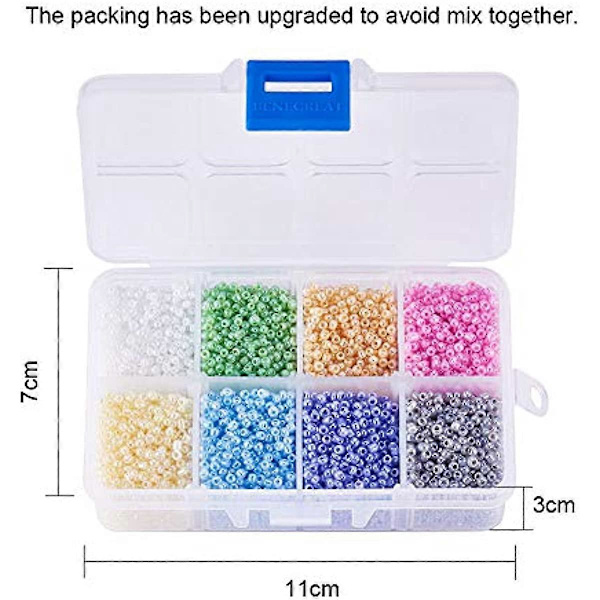 12500 stk. 12/0 Flerfargede Perler Glassfrøperler 8 Farger Runde Pony Perler Mini Avstandsperler Tsjekkiske Perler Diameter 2mm for Smykkefremstilling