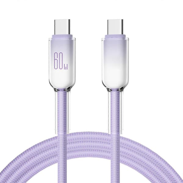 100/200 cm Langt 60W Iskrystal Datakabel Type C Opladerkabel Ledning Understøtter PD30W til USB C Telefoner Bærbare Computere Tablets Lilla Blue