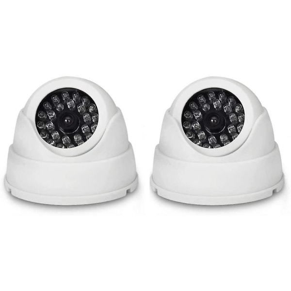Set med 2 falska kupolkameror, trådlös övervakningskamera för inomhusbruk med röd LED-vit