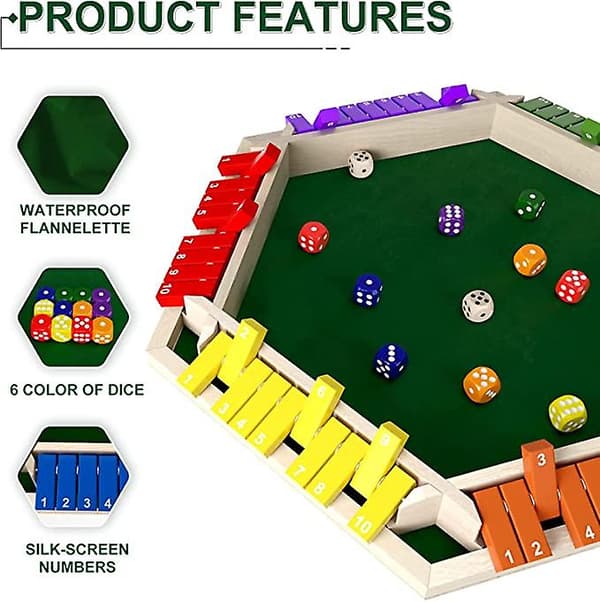 Shut The Box Terningespil, Bordspil i Træ til Matematik Wooden