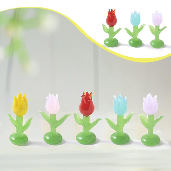 5 stk. Håndlaget Glassblåst Mini Søte Blomster Planter Kunstfigurer Hjemmekontor Bordplate Hage Simuleringsplanter Dekorasjoner Bil Interiørpynt