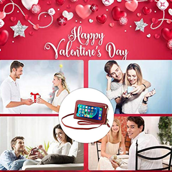 Pu Long Plånbok Enkel Touch-screen Handled Mobiltelefon Väska Myntväska Bärbar Mobiltelefon Väska red