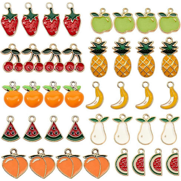 40 st Thanksgiving Fruktberlocker Legering Emalj Ananas Jordgubbe Körsbär Äpple Banan Persika Hänge för DIY Smyckestillverkning