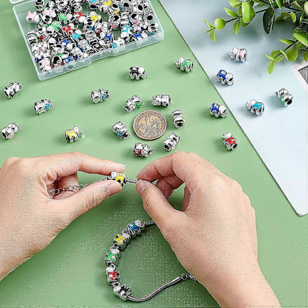 80 stk. Elefant Europæiske Perler 8 Farver Lykkebringende Dyre Perler CCB Emalje Tibetansk Stil Charms Store Hul Vedhæng