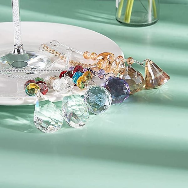 Elegant ljuskrona solfångare gnistrande chakra kristallkulor för hem, kontor, trädgårdsdekoration åttakantiga, dropp- och konformade prismor