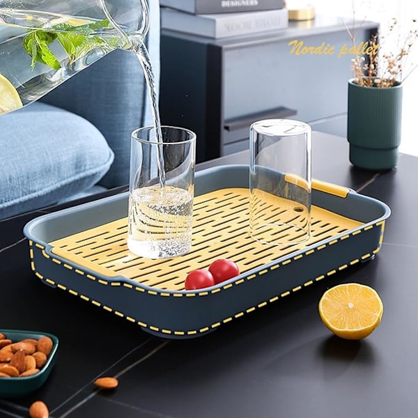 Dobbeltlags Avløpsbrett med Avtakbar Design, Vannbesparende Tallerken for Koppskål Frukt, Matvaregodkjent Tebrett i Plast