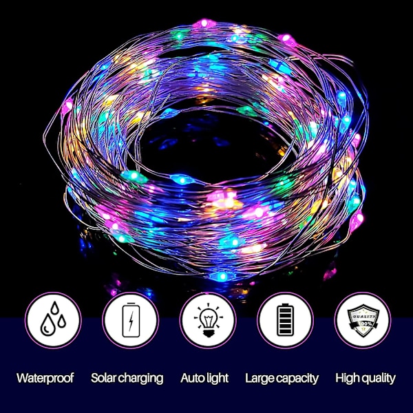 Utendørs Solcelle Lyslenke 12m 100 stk Led Solcelle Hage Lys Kobbertråd Solcelle Lyslenke 8 Mønstre For Fest, Hage, Bryllupsdekorasjon (2 Stk
