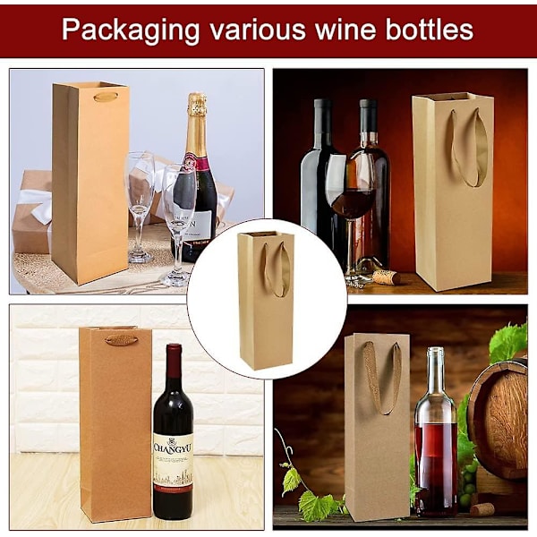 15 st A Kraft presentpåse - Flaskstorlek - 11*9*35cm - Kraft presentinslagning, förpackning, idealisk för: Flaska, kalebass, mat