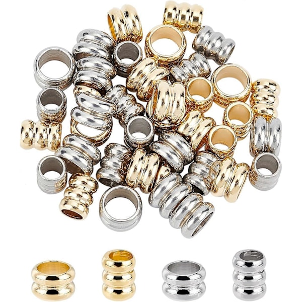 40 st 2 Färger Paracord Pärlor Spårade Kolonn Distans Pärlor Metall Koppel Pärlor Rostfritt Stål Pärlor 3,3/5mm Hål Metall Pärlor för DIY Smyckestillverkning