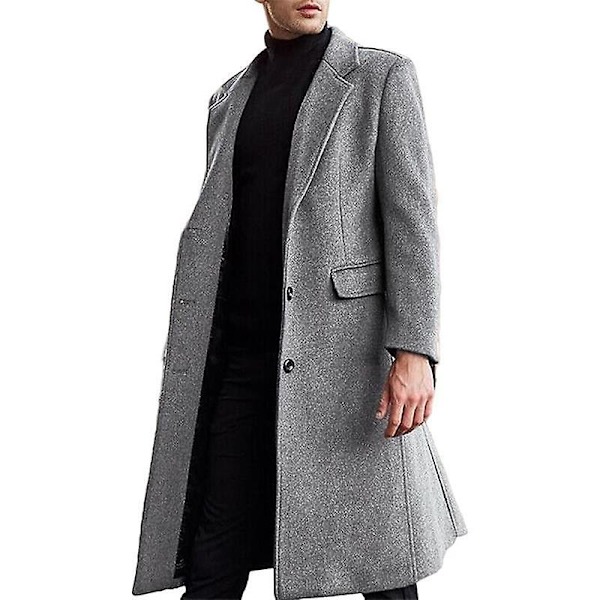 Herre Casual Trenchcoat Slim Fit Lang Jakke Overfrakke Grey L