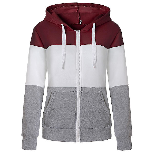 Hættetrøjer til Kvinder Farveblok Hættetrøje Basic Lynlås Jersey Jakke Langærmet Top Med Lommer Plus Størrelse Red gray L