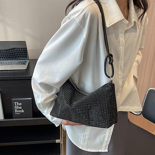 Rhinestone-plånböcker Koppling för kvinnor-chic kväll väskor, glänsande Crossbody Handväskor för festklubb bröllop black