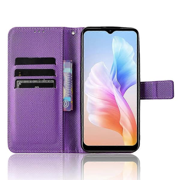 Diamantteksturert telefondeksel i lær Purple For Doogee Note 58 / Note 58 Pro