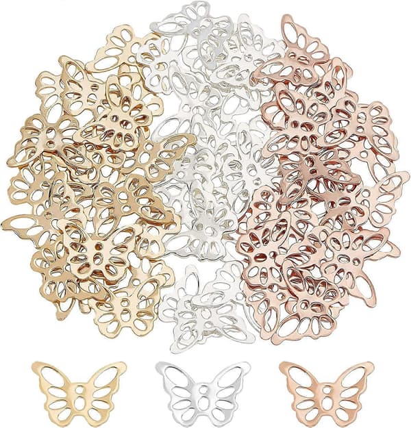 4 stk. 4 stiler rustfritt stål dyrevedheng gullfarge sommerfugl charms for smykkelaging